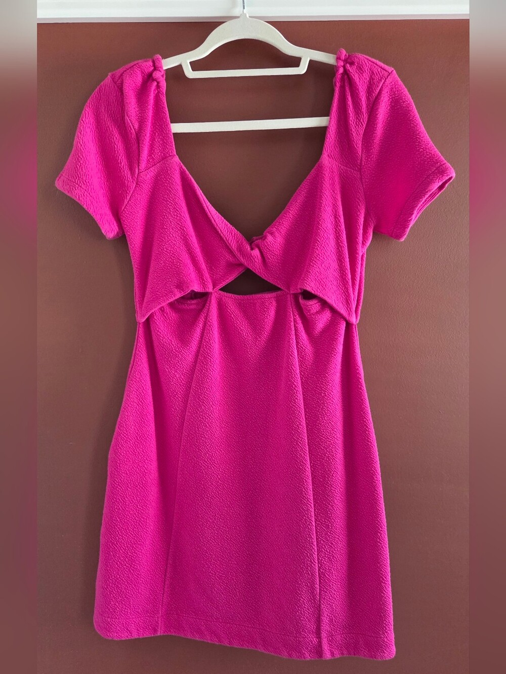 Anthropologie Hot Pink Twist-Front Mini Dress
